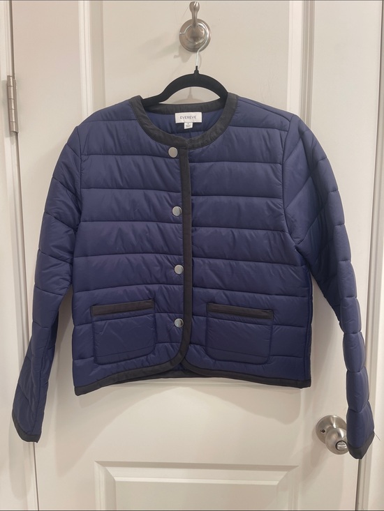 Evereve Jackets & Blazers - Evereve Navy Quilted Snap-Front Puffer Jacket with Black Trim